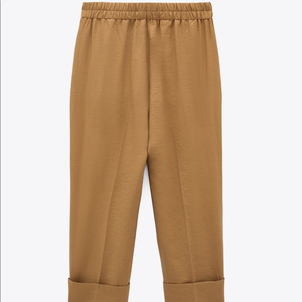 NWT Zara trousers with turn-up hems camel - Picture 5 of 6
